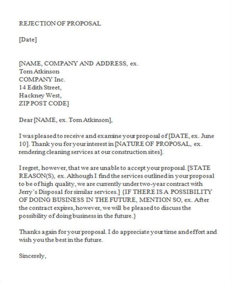 bid rejection letter templates