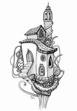 Coloring Pages House Tree Architecture Fairy Adults Drawing Houses Clipart Drawings Adult Mandala Colouring Living Pencil Doodles Draw Doodle Tumblr sketch template