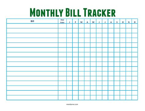 monthly bill tracker  merelynne merelynne  meredith rines