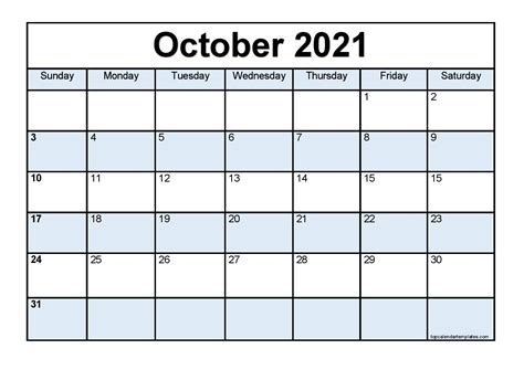 Free October 2021 Printable Calendar Monthly Templates