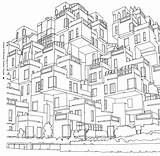 Coloring Pages City 67 Moshe Habitat Landscape Safdie York Montreal Adults Mcdonald Steve Architecture Color Urban Cities Printable Clipart Adult sketch template
