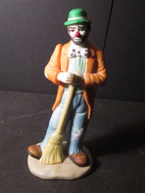 flambro emmett kelly jr hobo clown holding broom and green hat ebay