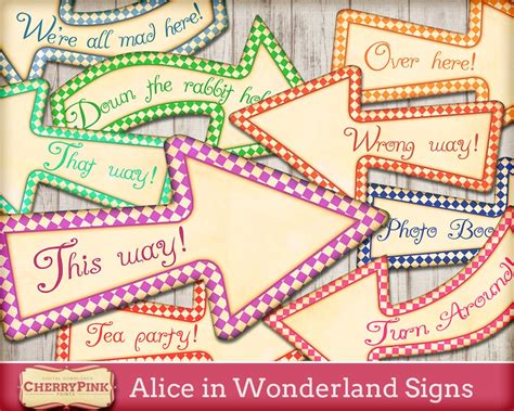 alice  wonderland signs arrows printable tea party