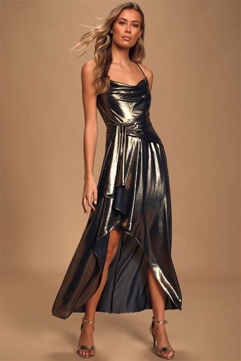 Sexy Gold Dress High Low Maxi Dress Backless Ruffled Dress Lulus