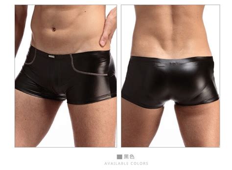 men s sexy pu faux leather boxers trunk black gay performance boxer