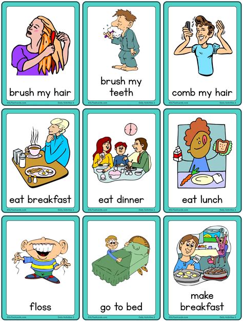 daily routines picture cards english vocabulary picture cards  toddlers kids children