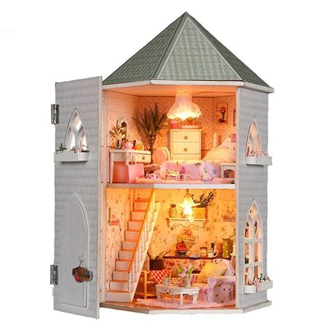 Rylai Wood Dollhouse Miniature Diy Kit W Light Love Fort