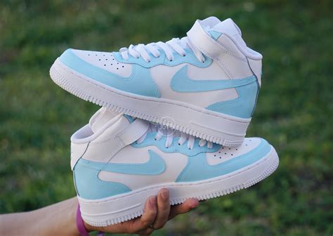 baby blue custom nike air force  mid high sneakers etsy