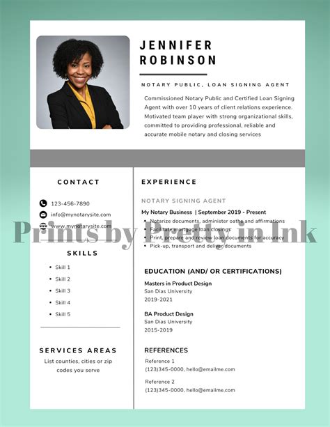 notary resume template loan signing agent mobile notary etsy