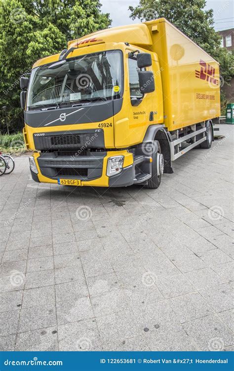 dhl truck  amsterdam  netherlands  editorial photo image  logo deutsche