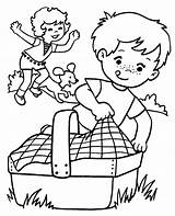 Picnic Coloring Spring Pages Colouring Children Print sketch template