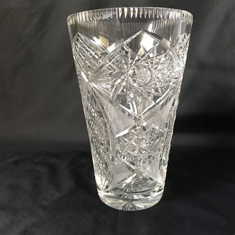 stunning vintage large cut crystal flower vase carols true vintage  antiques