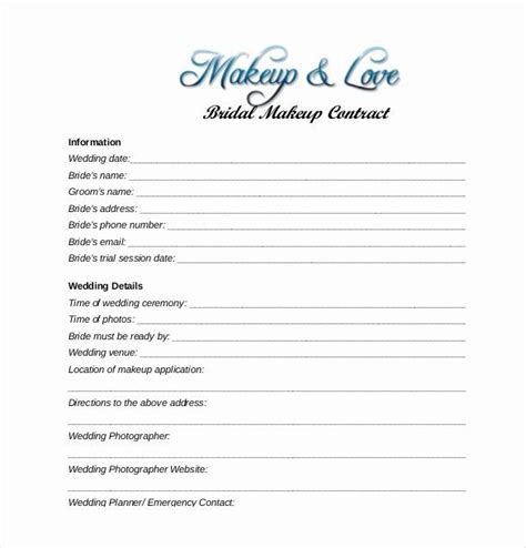 wedding hair  makeup contract template awesome  wedding contract