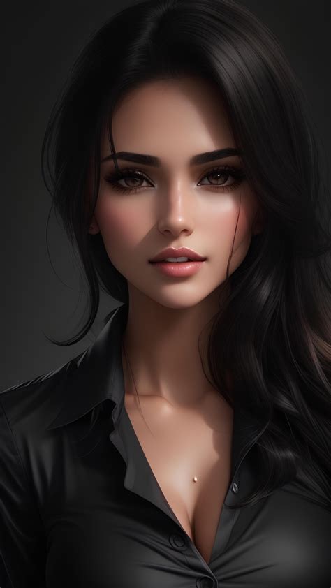 portrait of a gorgeous girl in black shirt fantasy art women beautiful