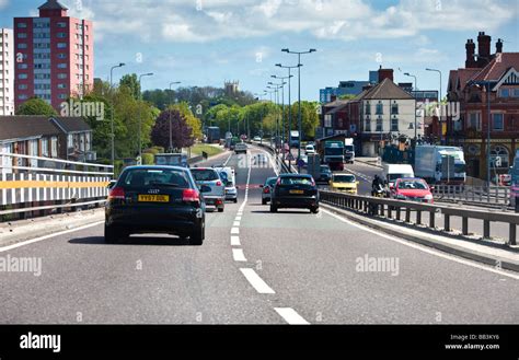 driving    dual carriageway road route east  hull city centre england uk stock