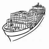 Cargo Nave Containers Bordo Carico Contenitori Frachtschiff Skizze Gezeichnet sketch template