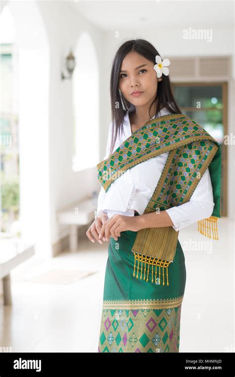 Beautiful Laos Girl In Laos Costume Asian Woman Wearing Traditional