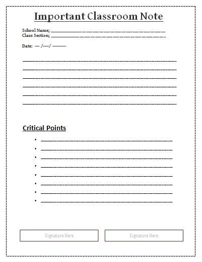 classroom note templates  word templates