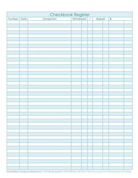 large print check register printable printable calendar blank