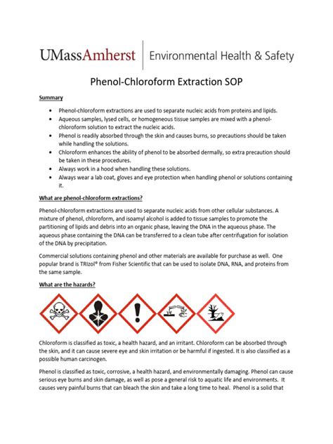 Phenol Chloroform Extraction Sop Pdf Chemical Substances Safety