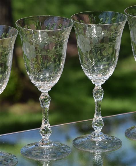 Vintage Etched Wine Glasses Set Of 4 Cambridge Lucia 1940 S Tall