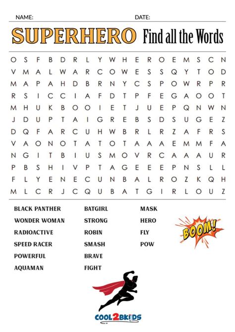 printable superhero word search cool2bkids