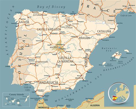 spain map guide   world