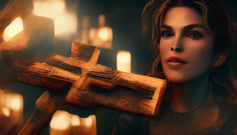 Prompthunt Cindy Crawford Brandishing A Large Wooden Cross In Her
