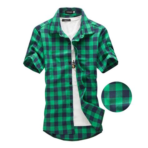 navy and green plaid shirts men 2017 new arrival summer
