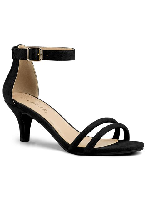 unique bargains womens kitten heel ankle strap sandals shoes black