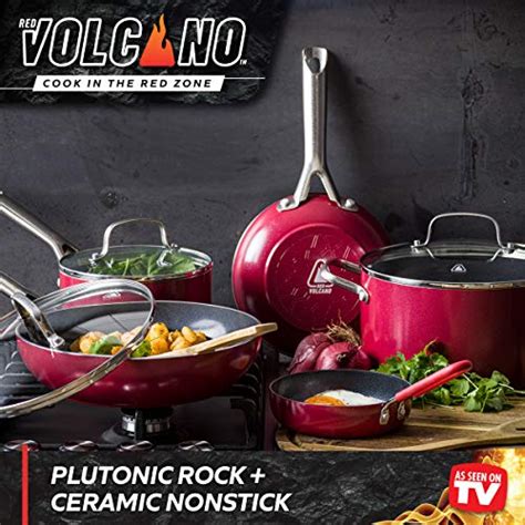 red volcano textured healthy ceramic nonstick cookware pots  pans