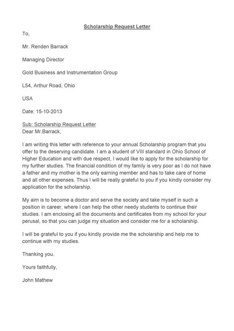 application  scholarship letter sample  letter template