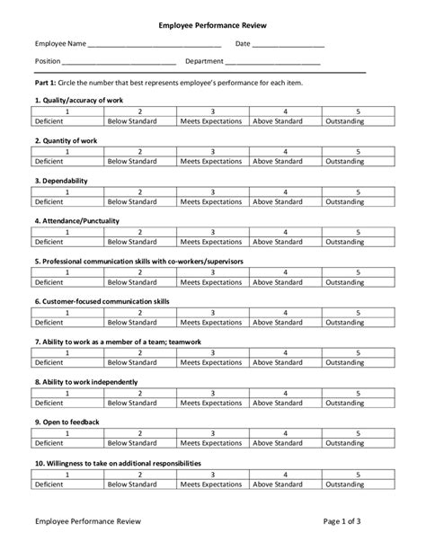employee  evaluation forms printable  printable