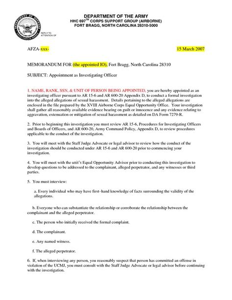 army memo  template  cover letter templates  army