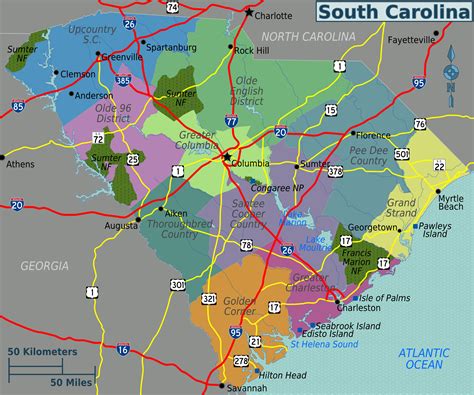 large regions map  south carolina state south carolina state large regions map vidianicom