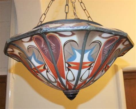 arts  crafts stained glass ceiling light   sellingantiquescouk
