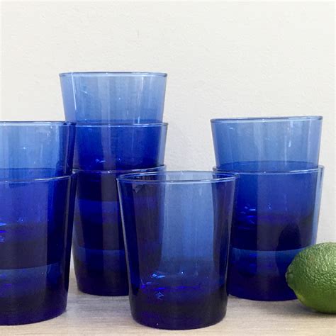 Vintage Cobalt Blue Glassware Cocktail Drinking Glasses Set Of Eight 8