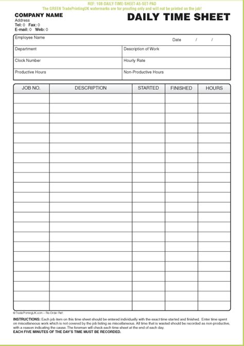 daily time sheet template business