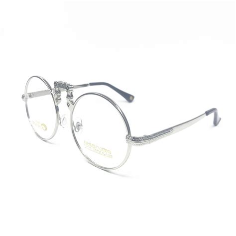 vintage 50mm round silver eyeglass frames titanium alloy full rim