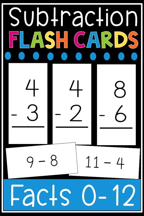 subtraction flash cards math facts   flashcards printable math