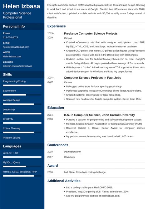 resume  internship template format guide