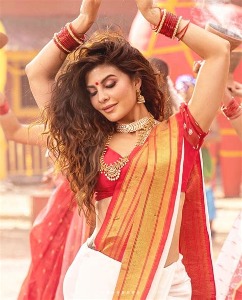 jacqueline fernandez in red and white traditional bengali look in 2020