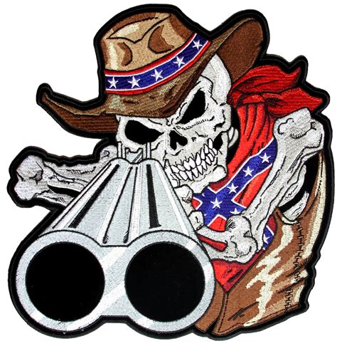 rebel confederate flag cowboy skeleton  shotgun biker patch