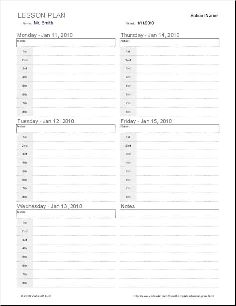 lesson plan template printable blank weekly lesson plan template