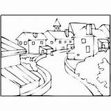 Town Coloring Pages Getcolorings Curved Street sketch template