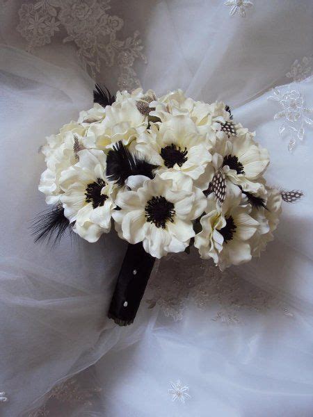 bridal bouquet white with black center of flowers 11