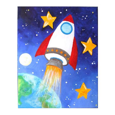 art  kids rocket ship  acrylic canvas space decor
