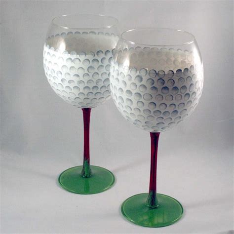 Hand Painted Wine Glasses Set Of 2 For The Love Of Golf