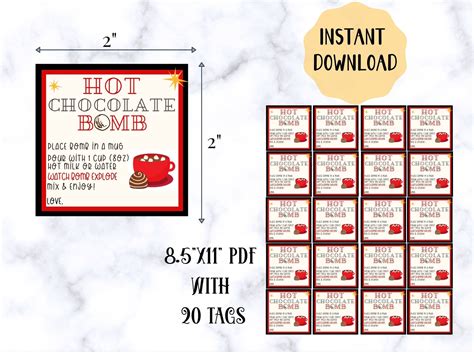 hot chocolate bomb instructions card printable tags  etsy