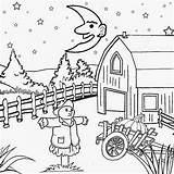 Coloring Pages Moon Harvest Sky Color Printable Night Farm Kids Background Star Print Cartoon Drawing Creepy Enchanted Young Wizard Illustration sketch template